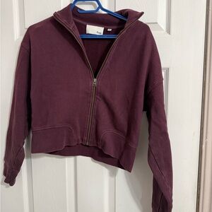 Wilfred Free Cropped Zip Hoodie in Deep Plum